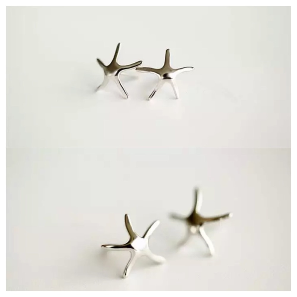 Dainty Silver Starfish Post Earrings - Picture 3 of 4